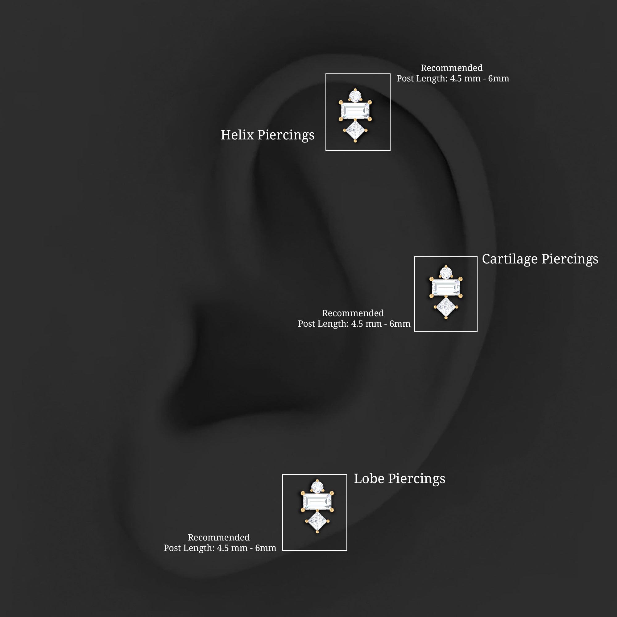 Unique Moissanite Tragus Earring with Flat Back