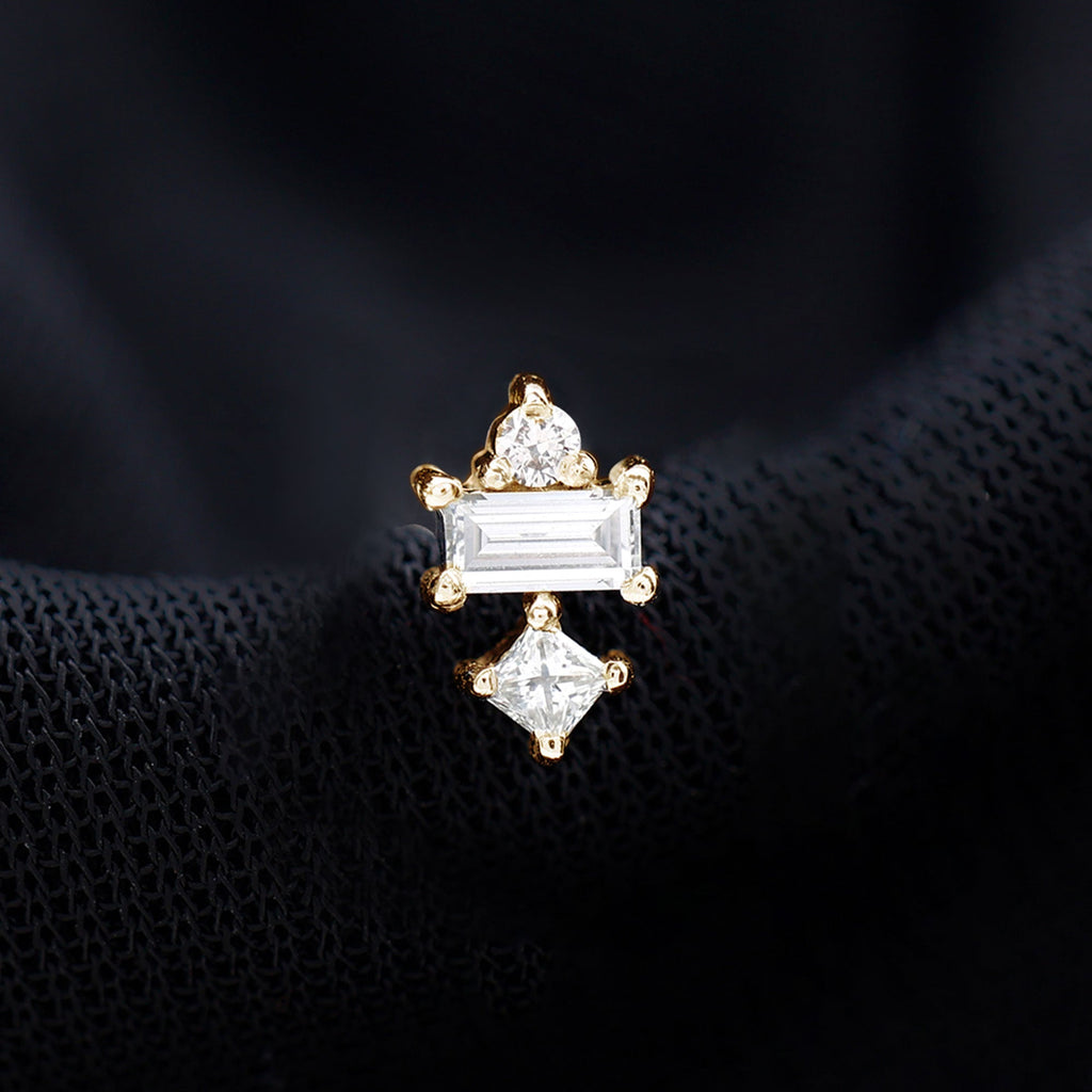 Unique Moissanite Tragus Earring with Flat Back