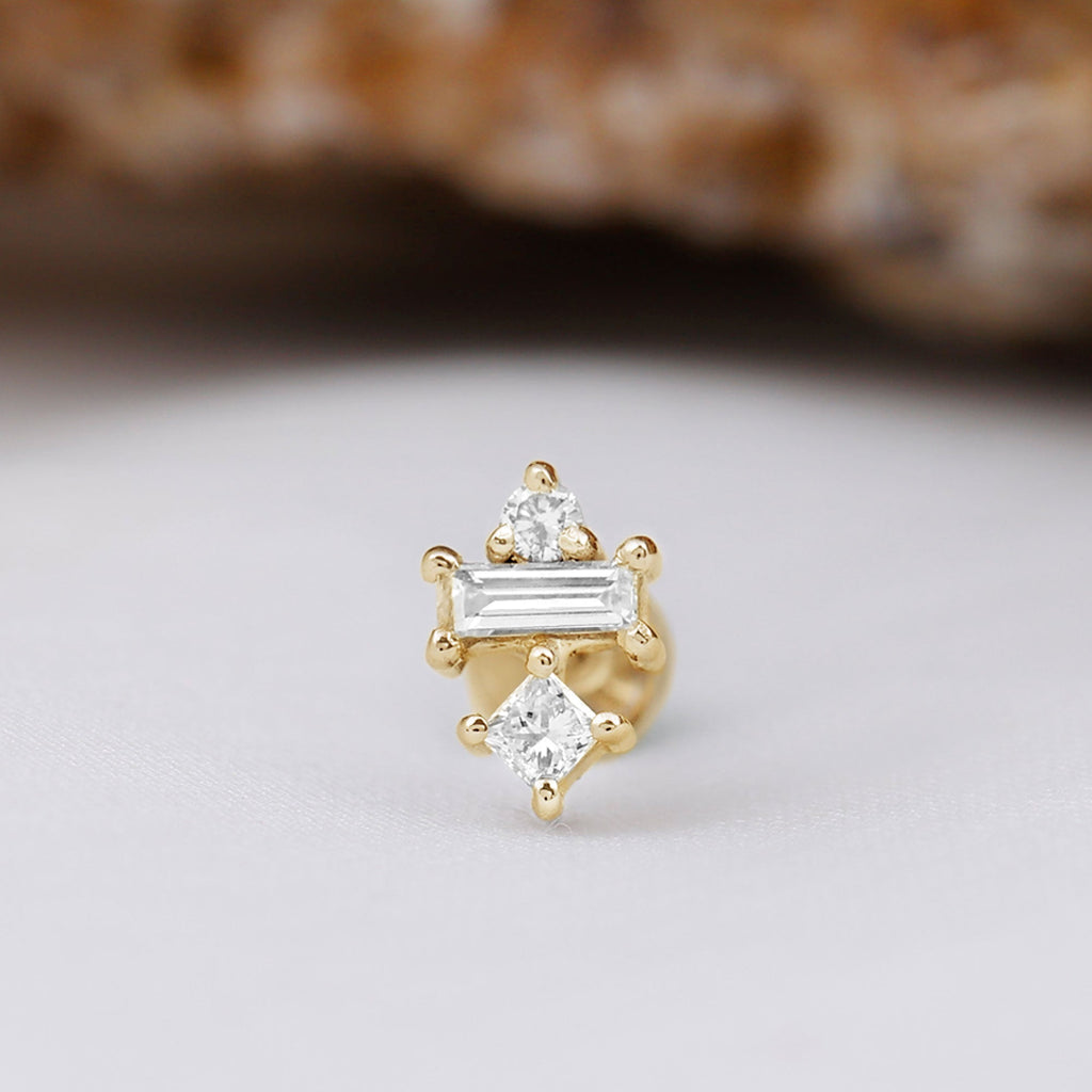 Unique Moissanite Tragus Earring with Flat Back