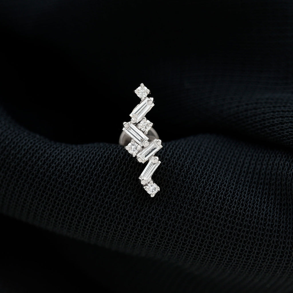 Baguette and Round Moissanite Cartilage Earring in Gold