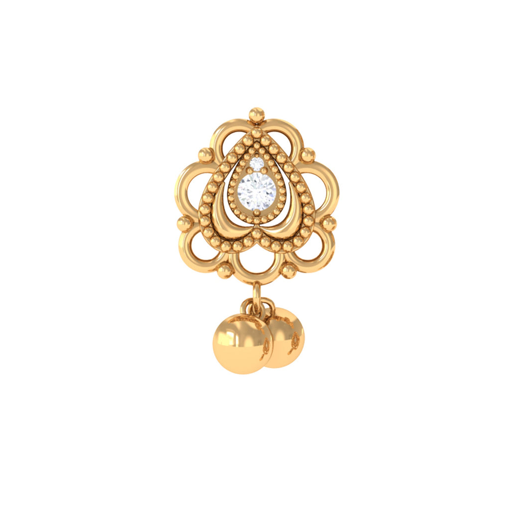 Antique Moissanite and Gold Drop Earring for Cartilage Piercing