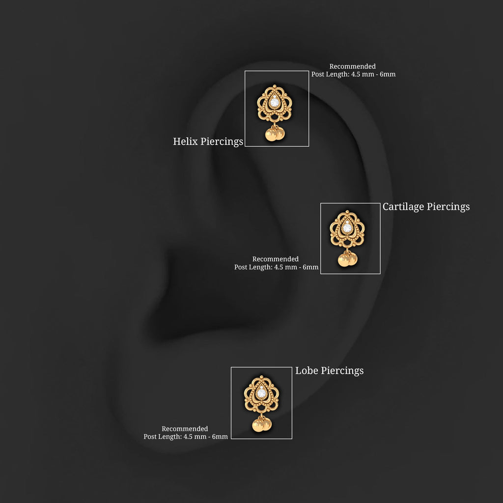 Antique Moissanite and Gold Drop Earring for Cartilage Piercing