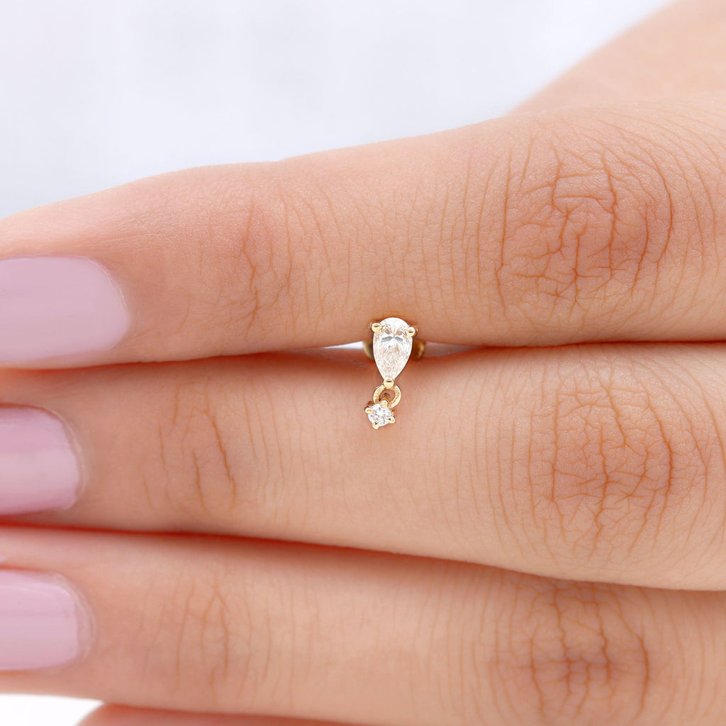 Pear Diamond Drop Earring for Helix Piercing