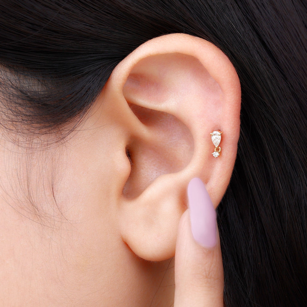 Pear Diamond Drop Earring for Helix Piercing