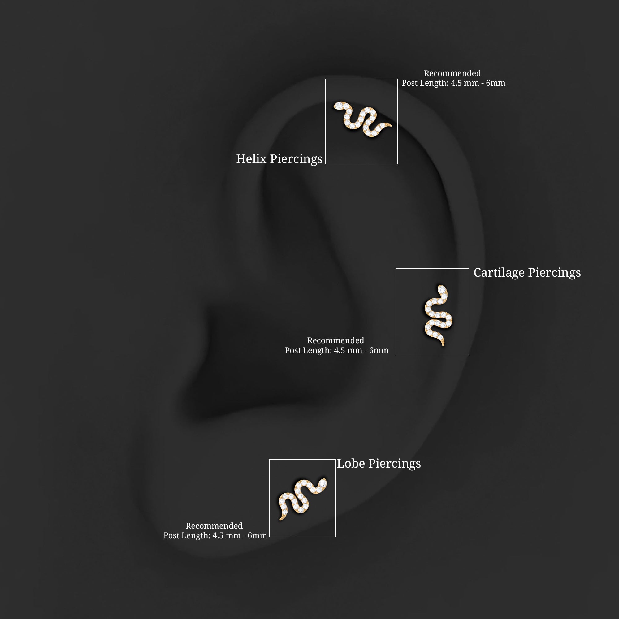 Unique Moissanite Snake Crawler Cartilage Earring in Gold