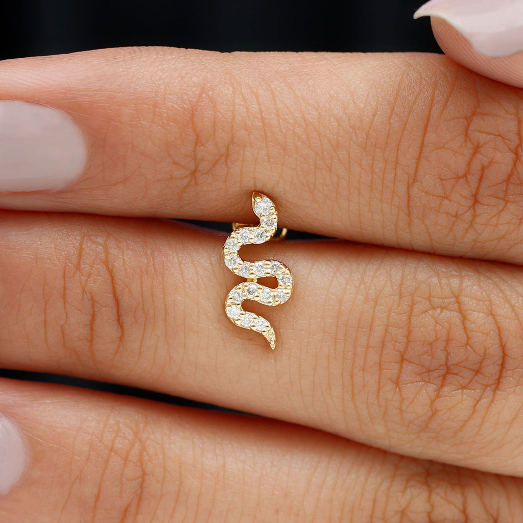 Unique Moissanite Snake Crawler Cartilage Earring in Gold