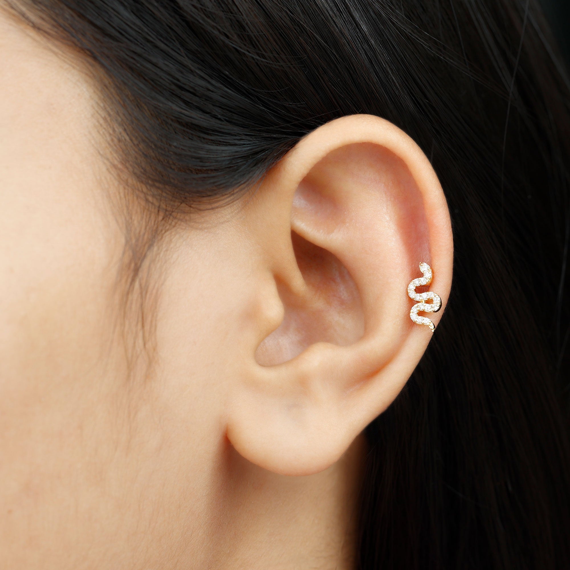 Unique Moissanite Snake Crawler Cartilage Earring in Gold