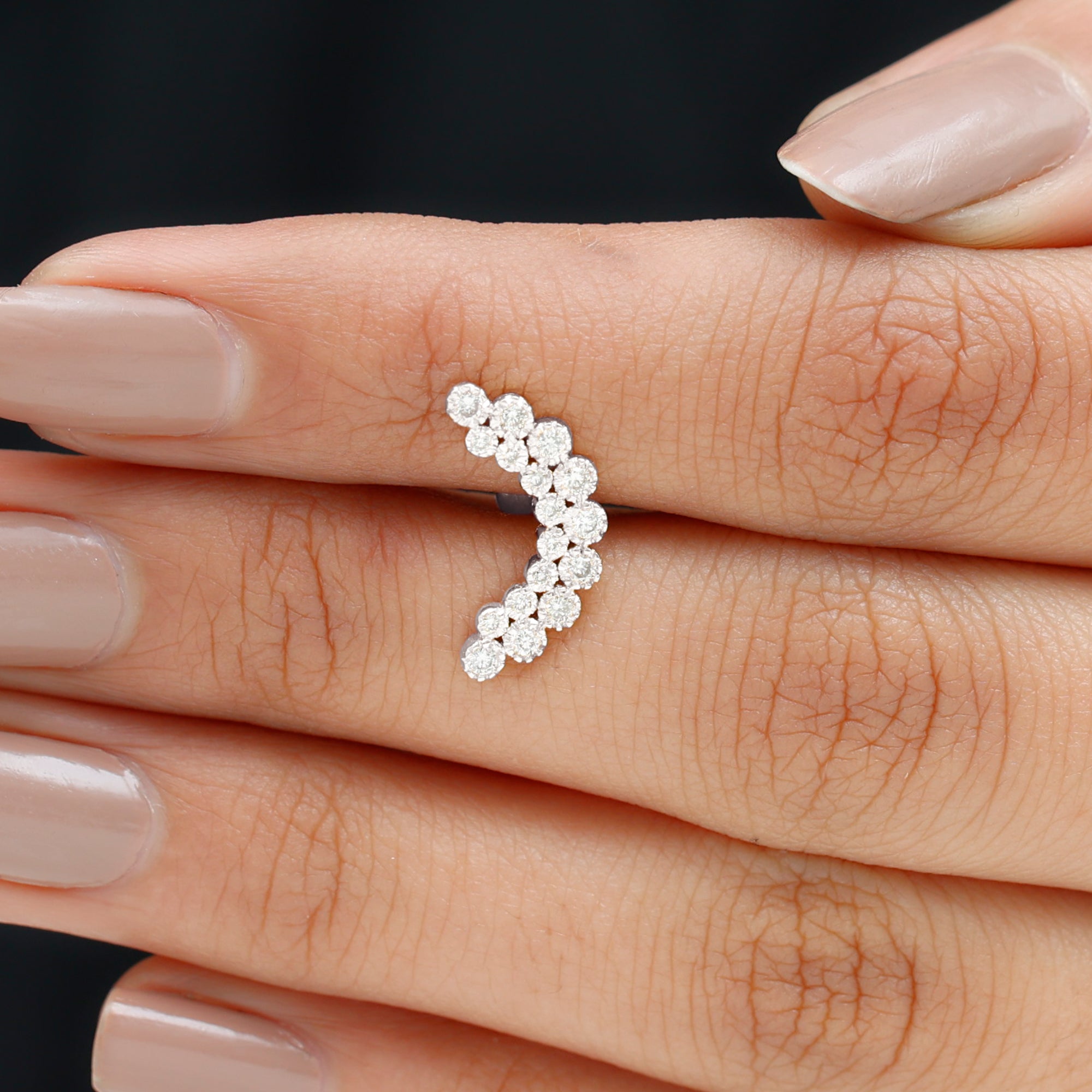 Moissanite Curved Helix Earring in Milgrain Bezel Setting