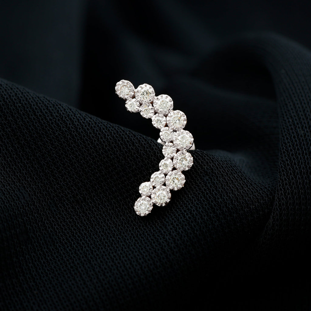 Moissanite Curved Helix Earring in Milgrain Bezel Setting