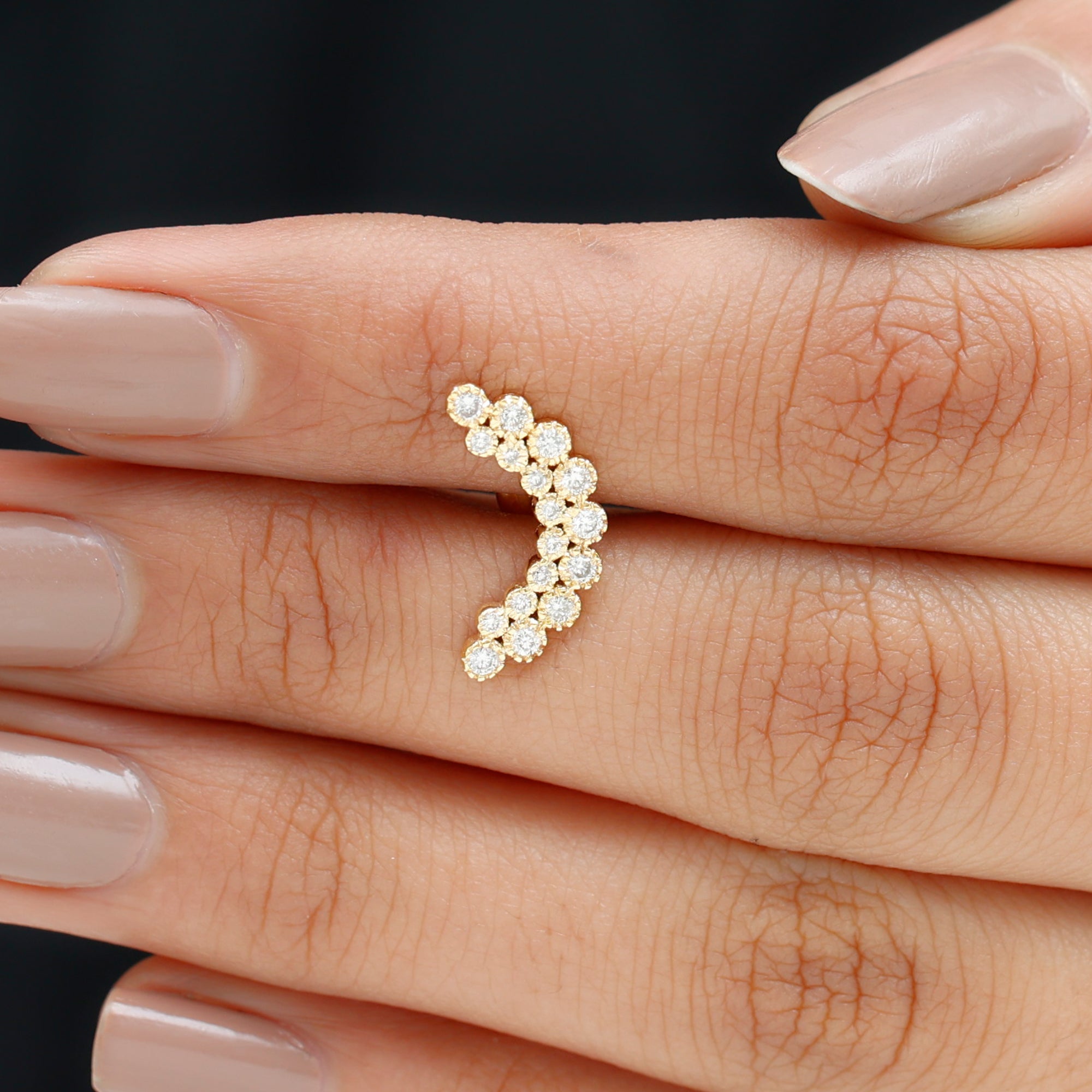 Moissanite Curved Helix Earring in Milgrain Bezel Setting