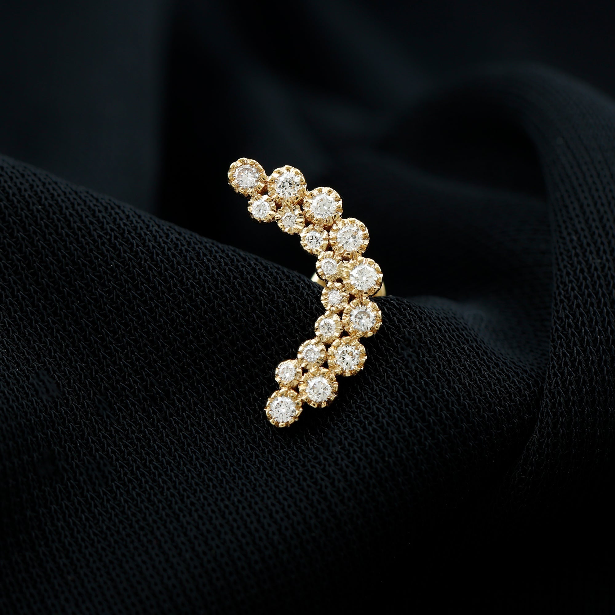 Moissanite Curved Helix Earring in Milgrain Bezel Setting