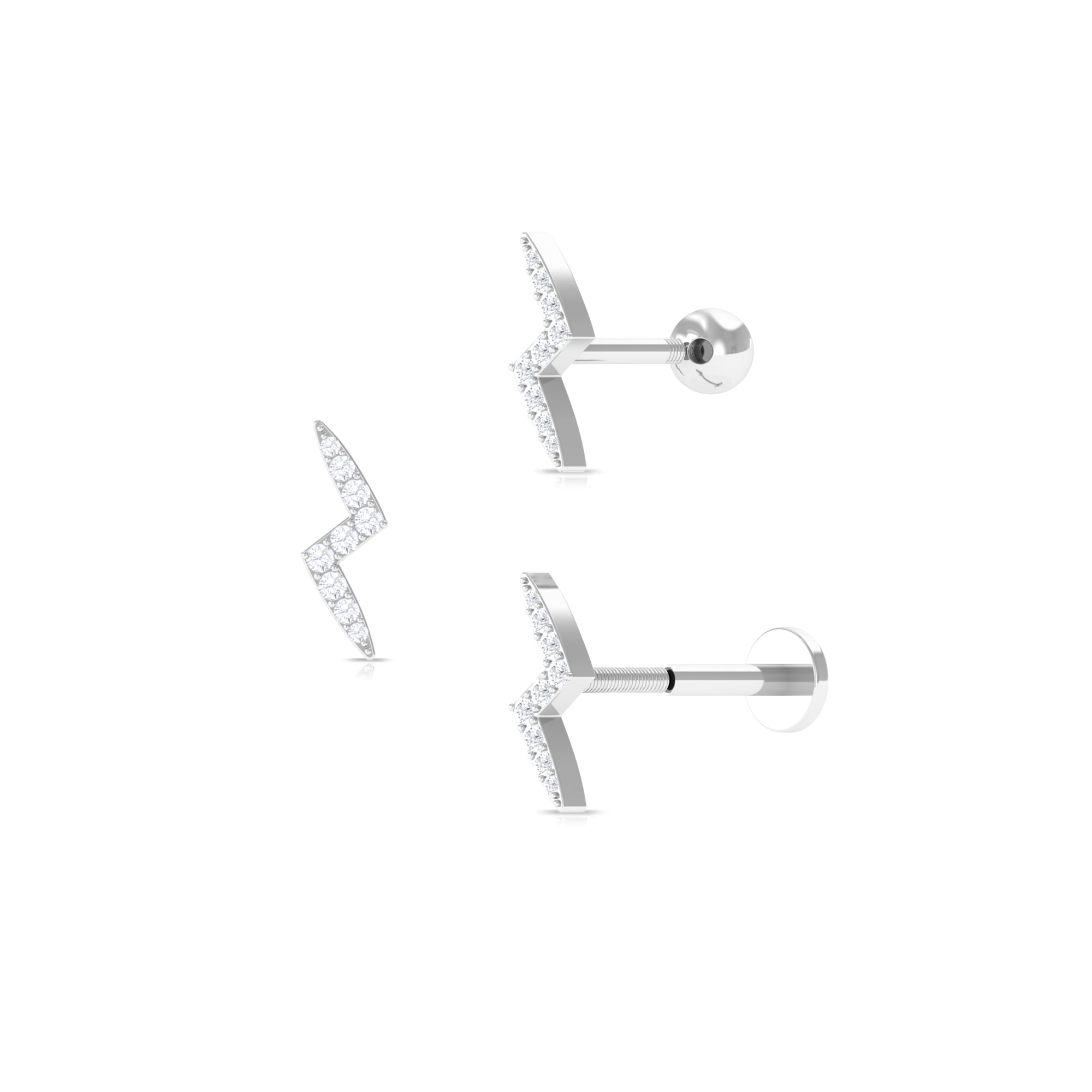 Minimal Diamond Lightning Bolt Earring for Helix Piercing