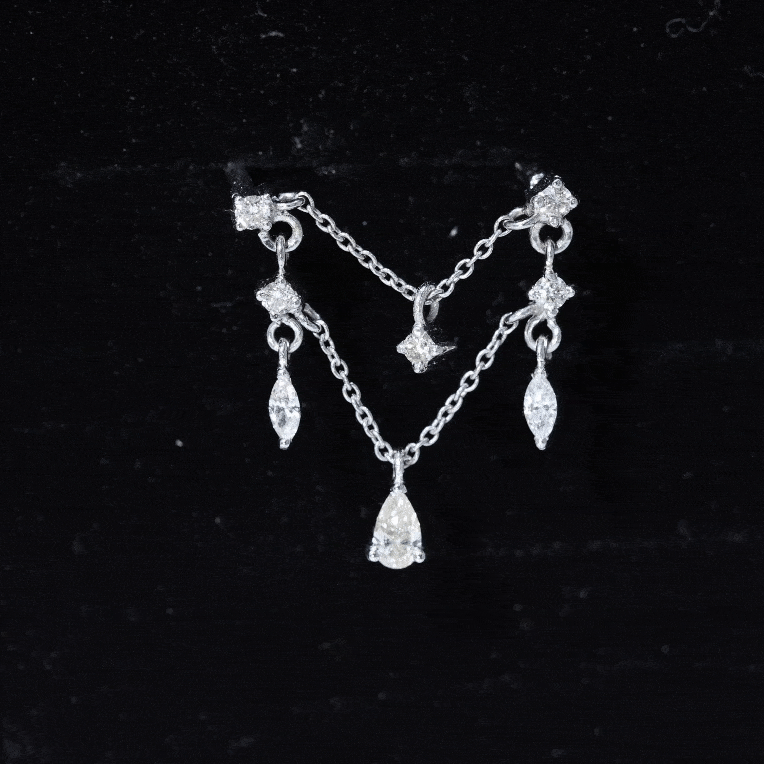 Pear Moissanite Double Chain Earring for Cartilage Piercing