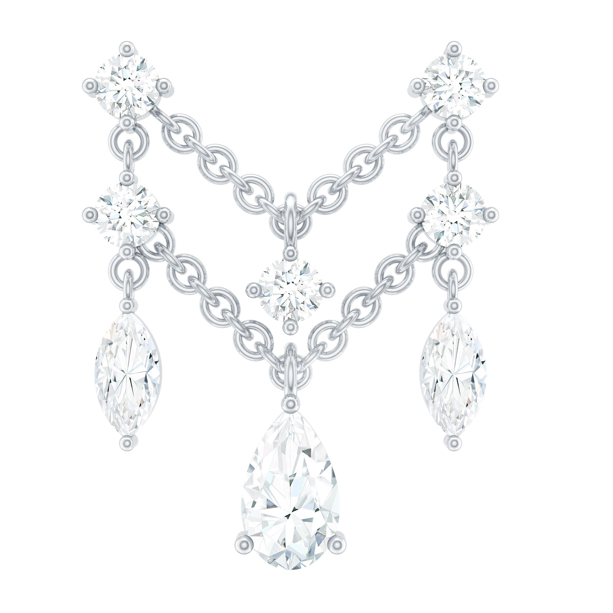 Pear Moissanite Double Chain Earring for Cartilage Piercing