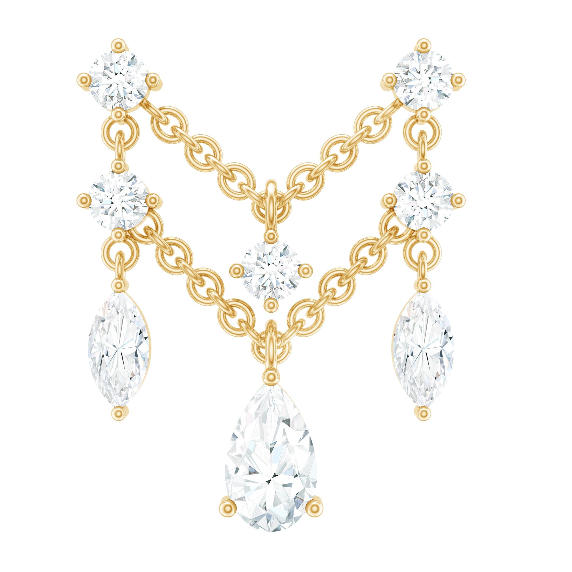 Pear Moissanite Double Chain Earring for Cartilage Piercing