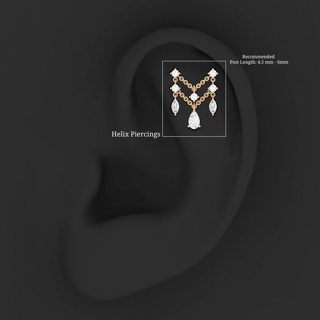 Pear Moissanite Double Chain Earring for Cartilage Piercing