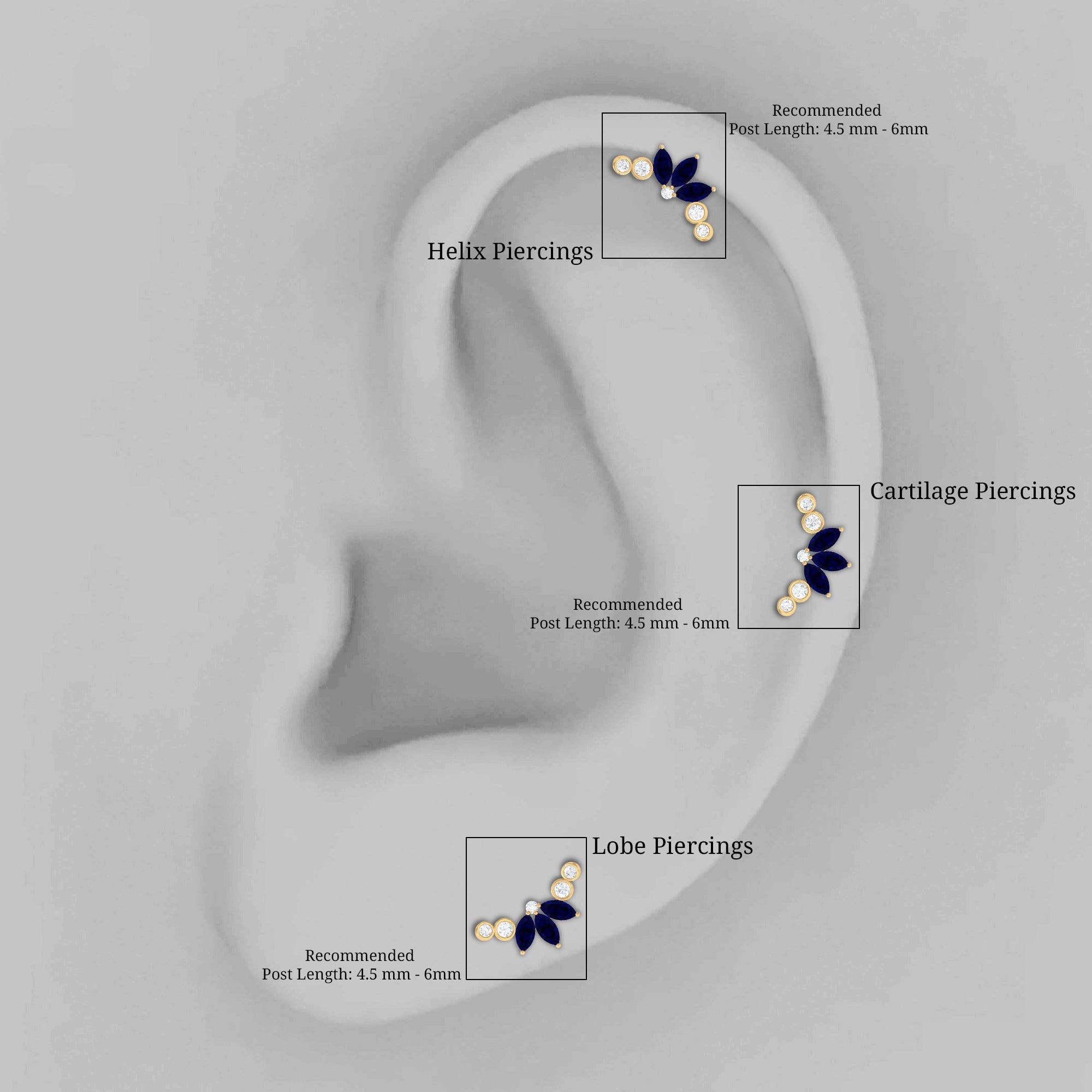 Natural Blue Sapphire Ear Crawler Earring