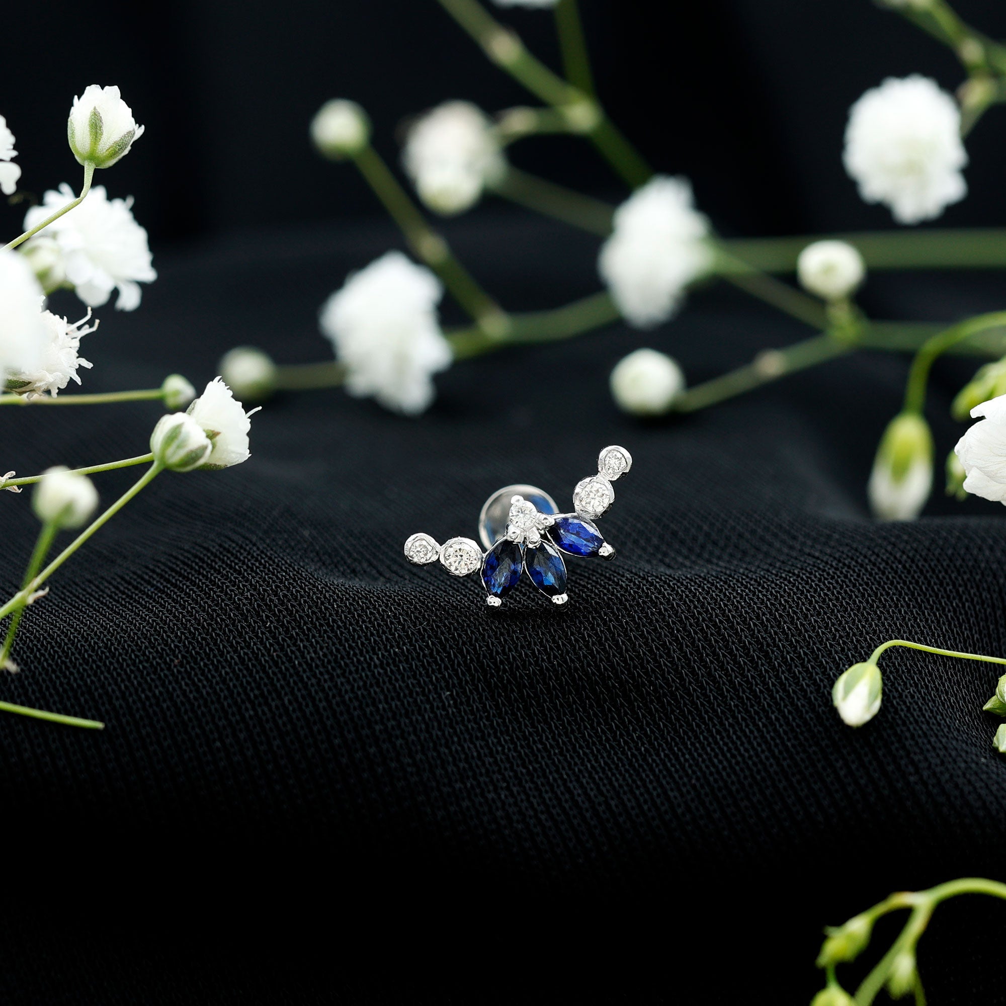 Natural Blue Sapphire Ear Crawler Earring