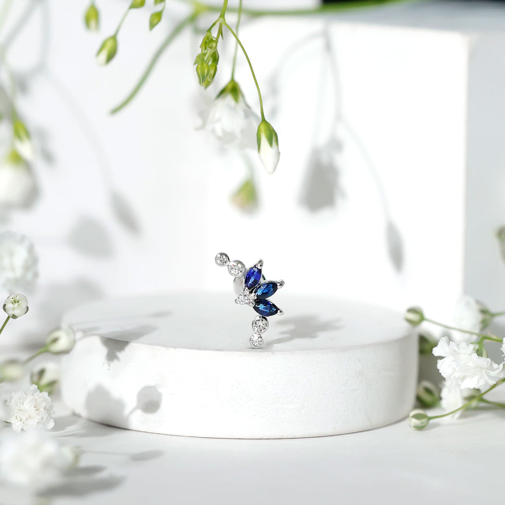 Natural Blue Sapphire Ear Crawler Earring