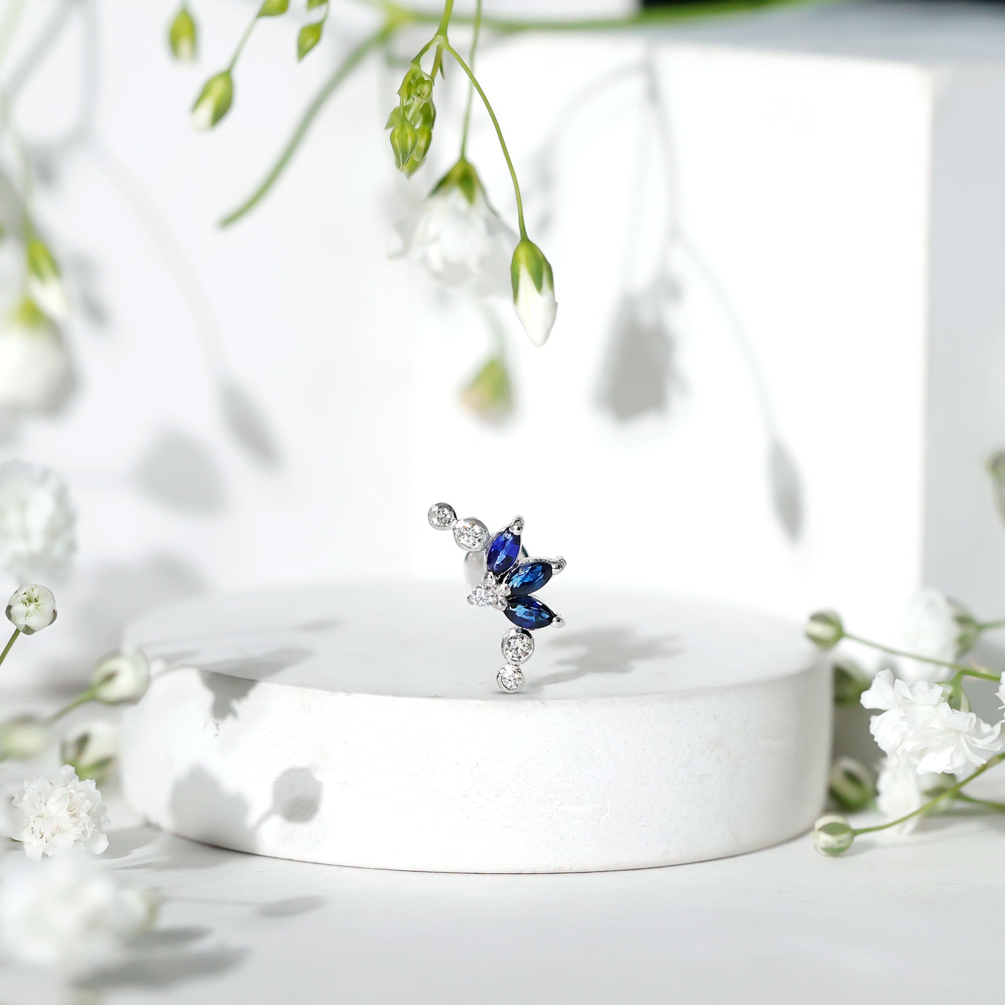 Natural Blue Sapphire Ear Crawler Earring