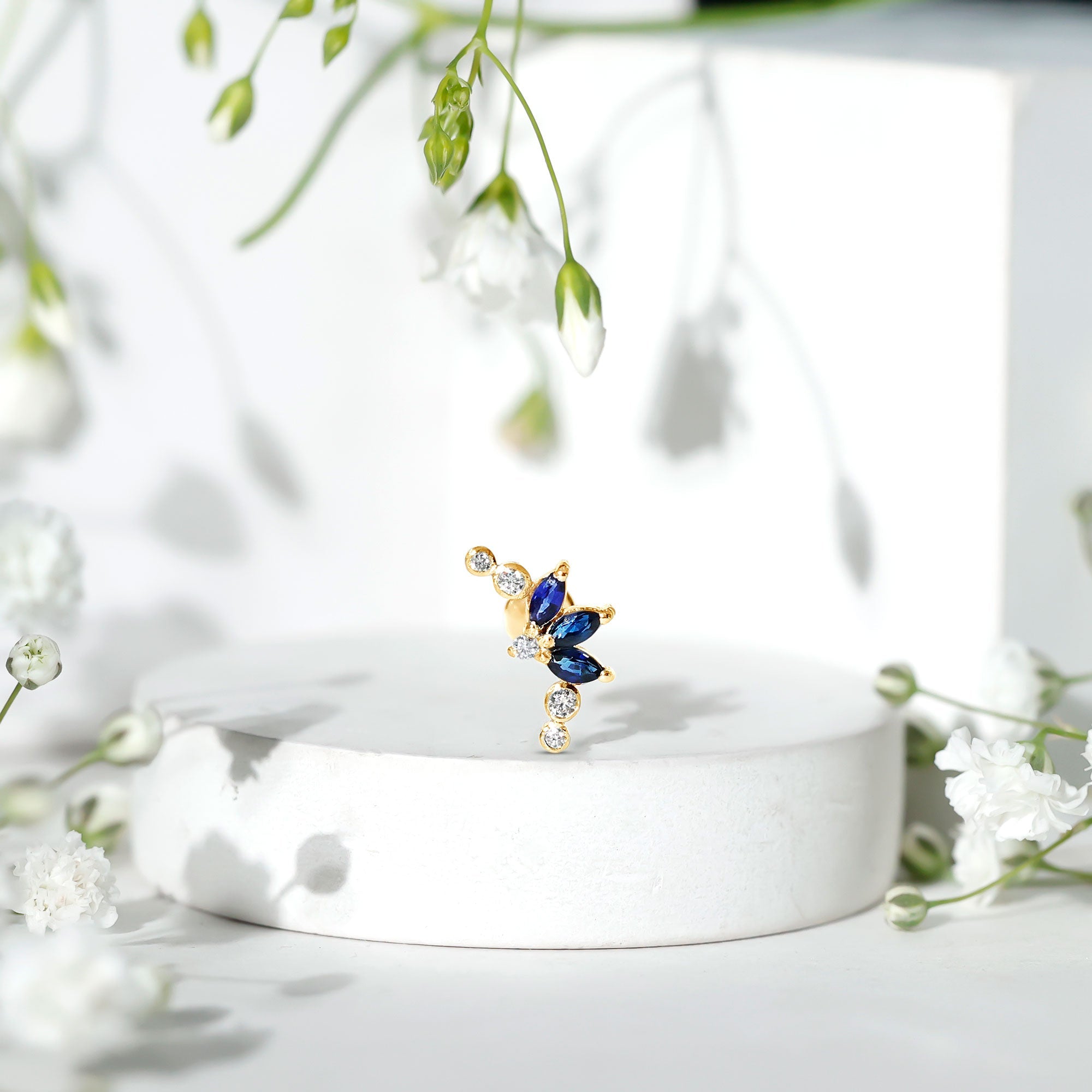 Natural Blue Sapphire Ear Crawler Earring