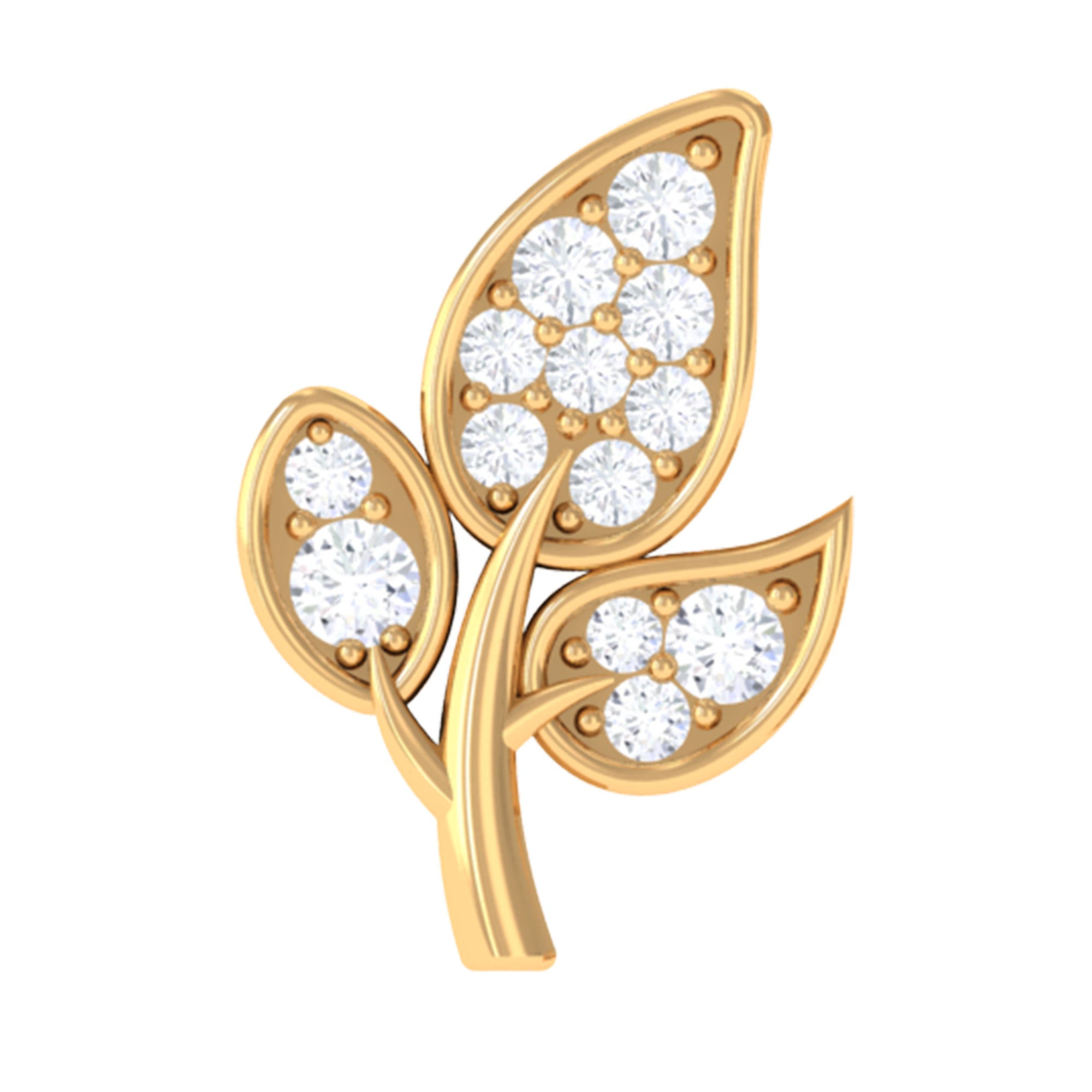 Dainty Moissanite Gold Leaf Earring for Cartilage Piercing