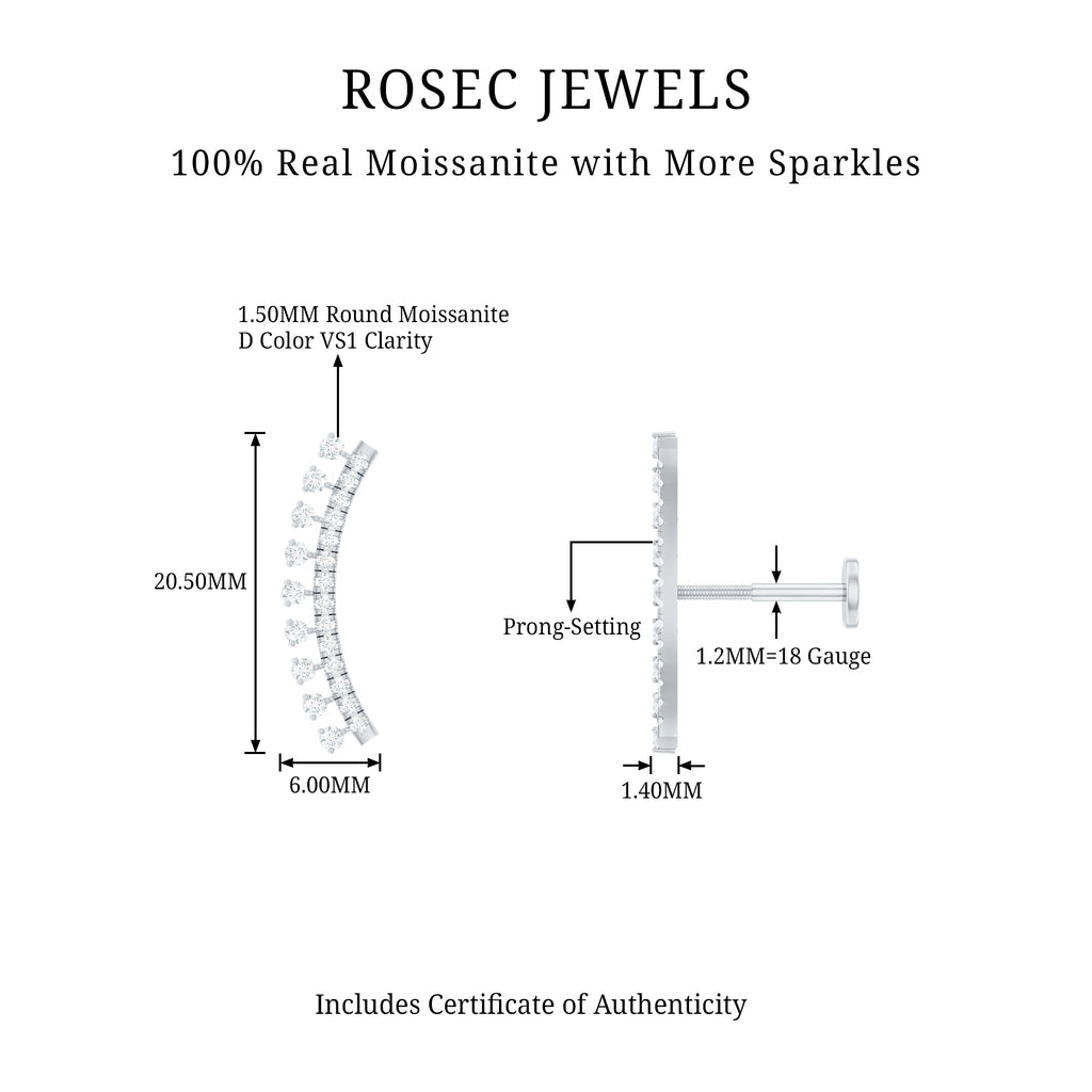 Unique Certified Moissanite Curved Crawler Earring
