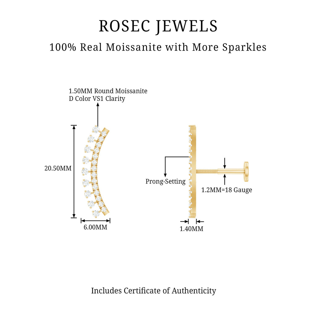 Unique Certified Moissanite Curved Crawler Earring