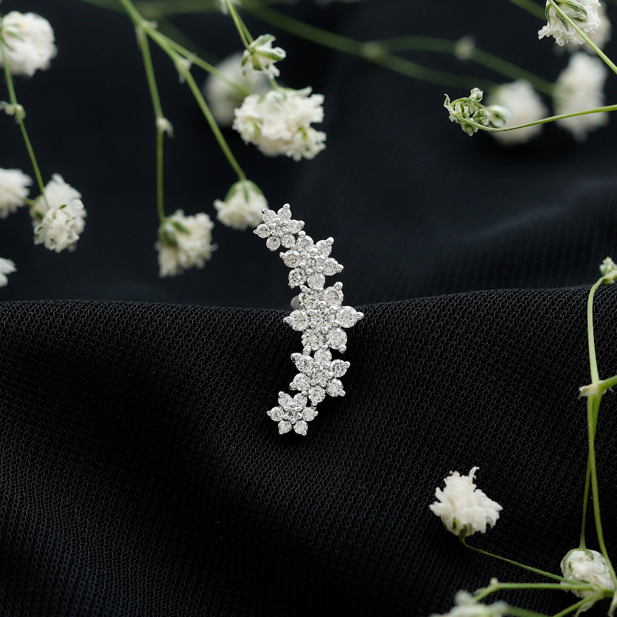 Diamond Flower Ear Crawler Earring