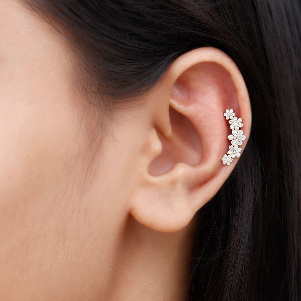Diamond Flower Ear Crawler Earring