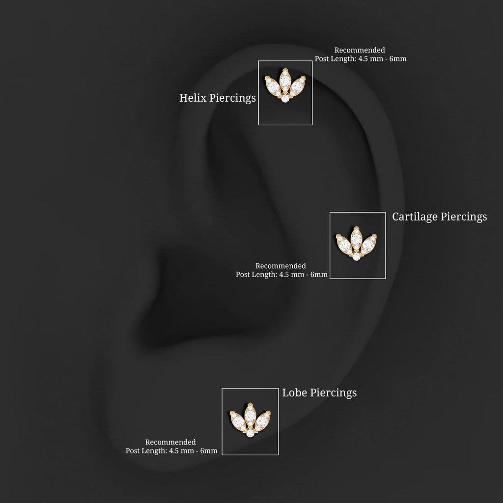 Certified Moissanite Lotus Earring for Cartilage Piercing