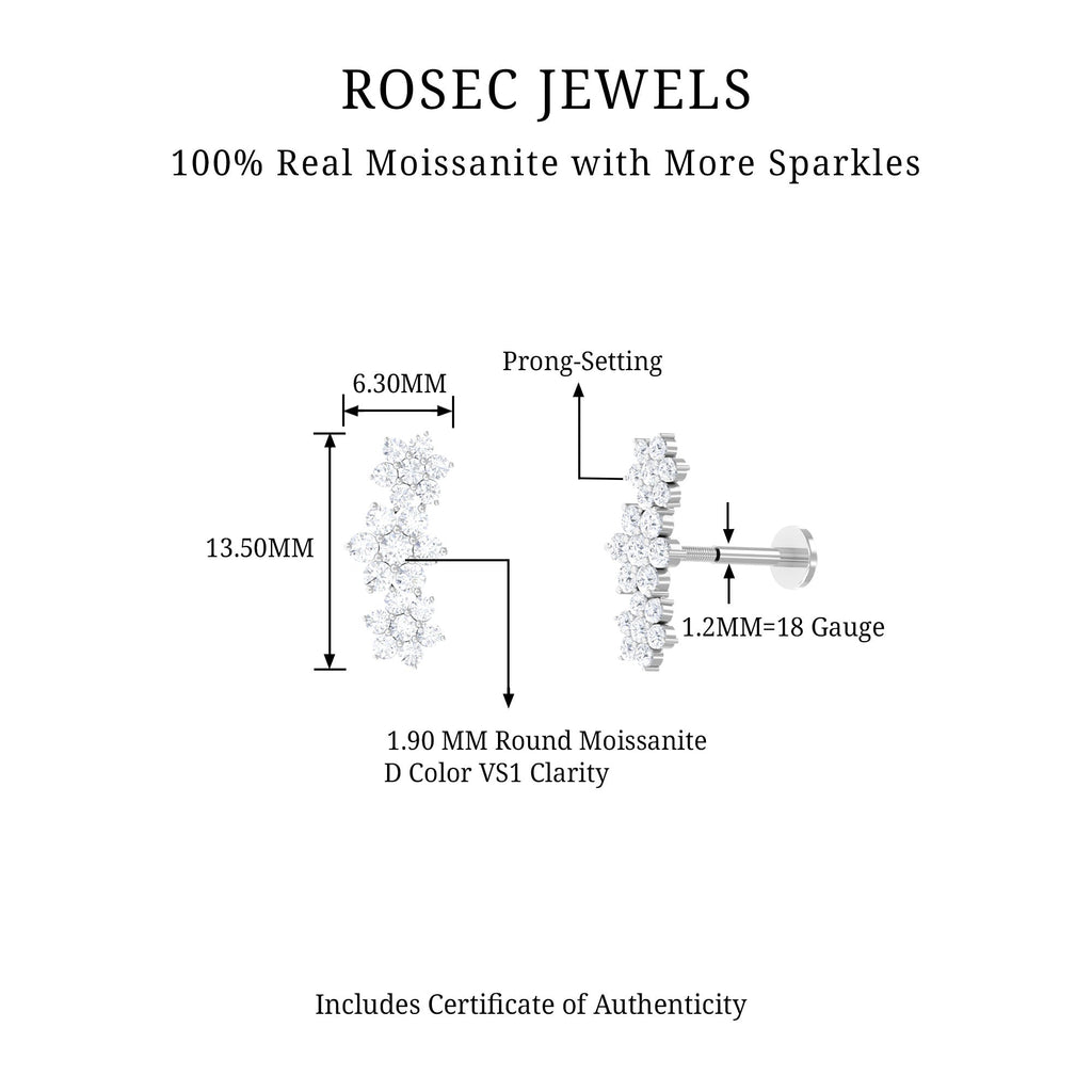 Certified Moissanite Flower Ear Climber Earring