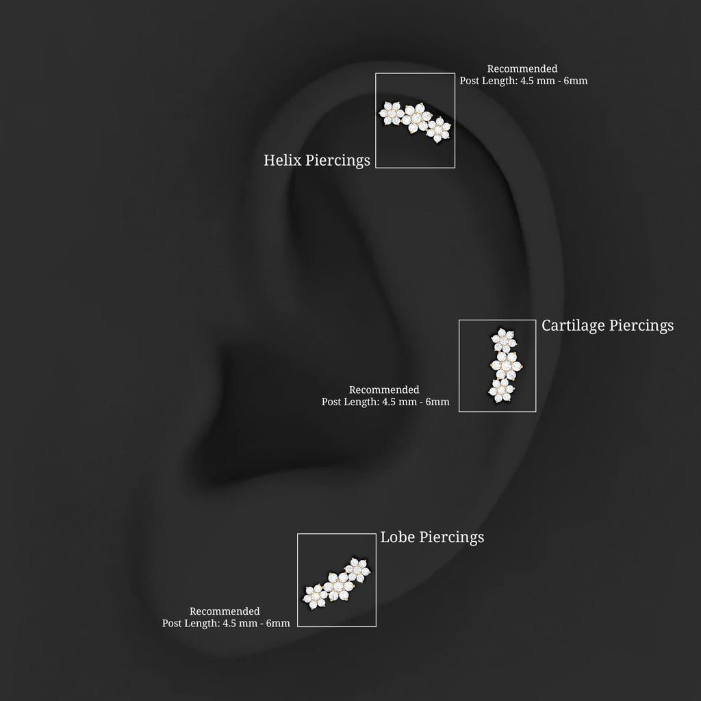 Certified Moissanite Flower Ear Climber Earring