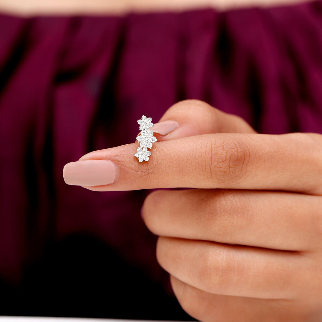 Certified Moissanite Flower Ear Climber Earring