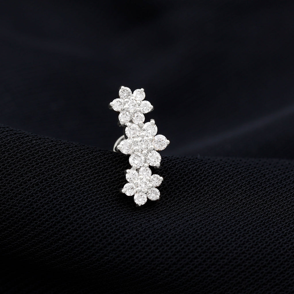 Certified Moissanite Flower Ear Climber Earring