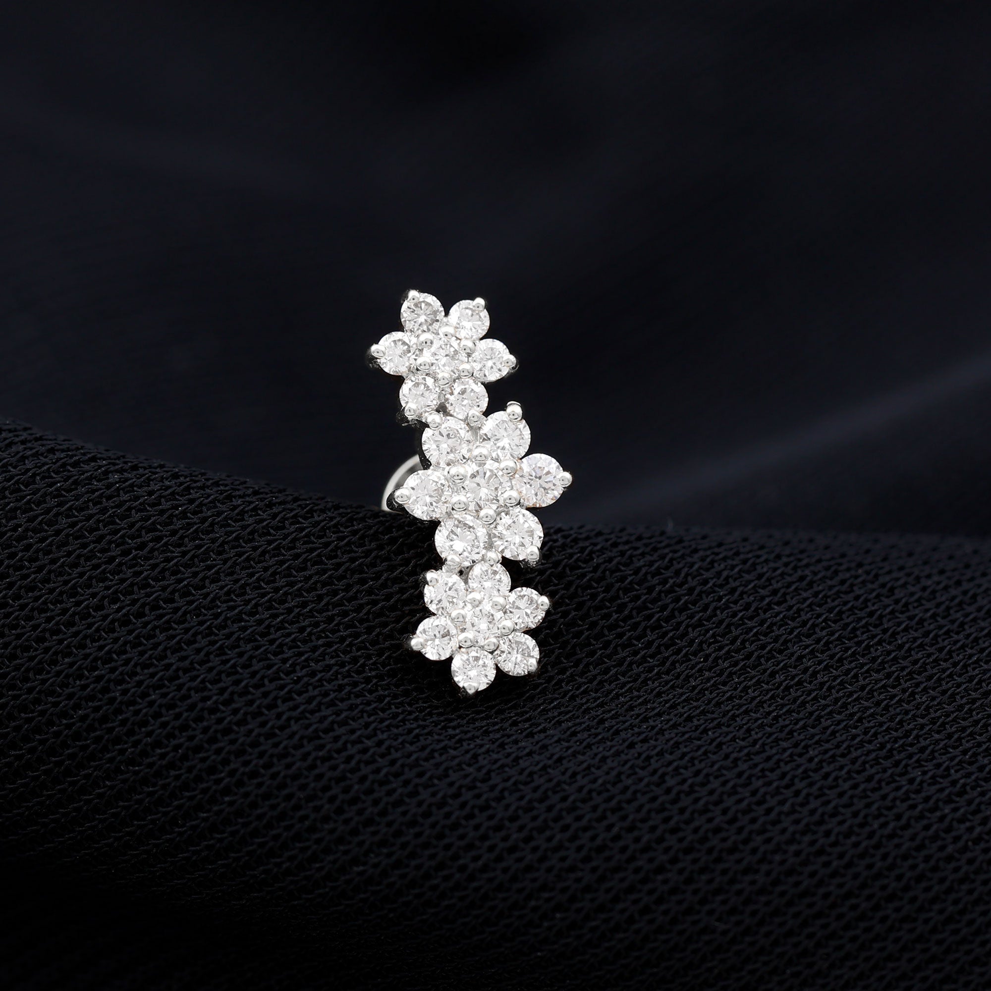 Certified Moissanite Flower Ear Climber Earring