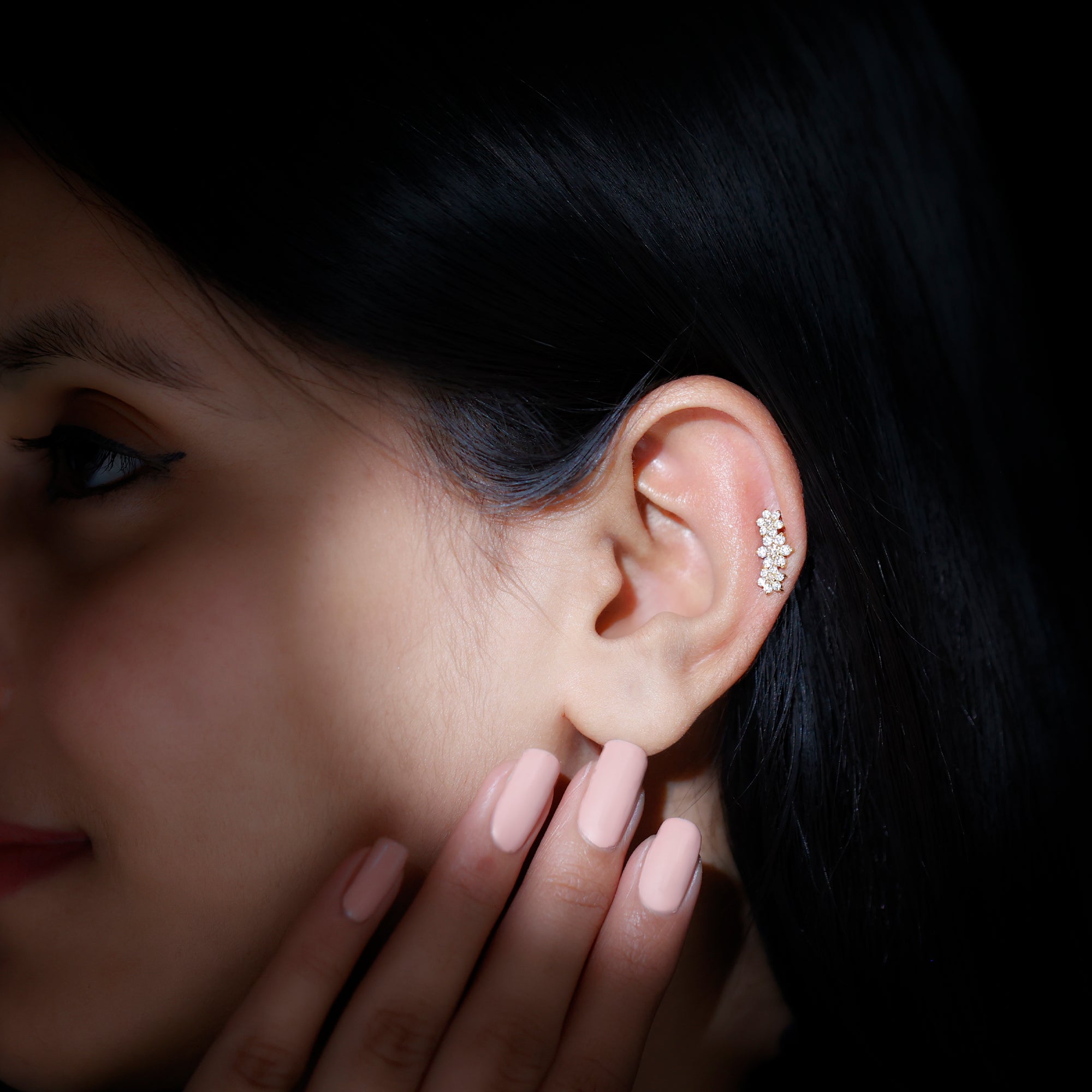 Certified Moissanite Flower Ear Climber Earring