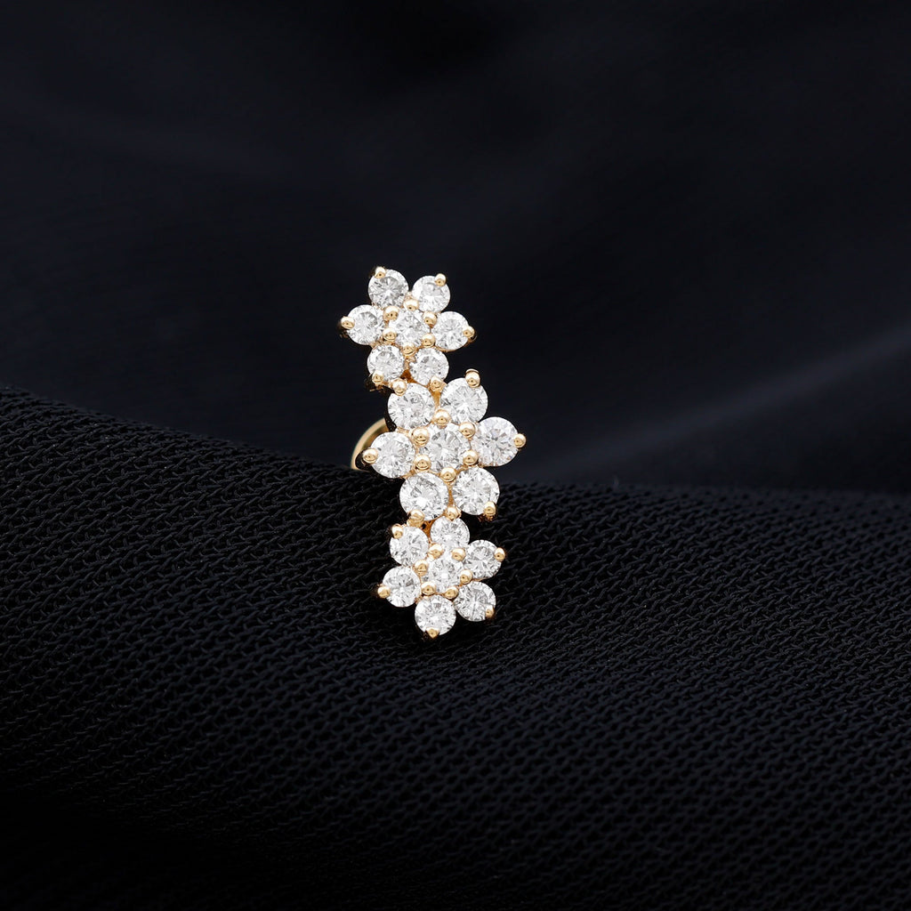 Certified Moissanite Flower Ear Climber Earring