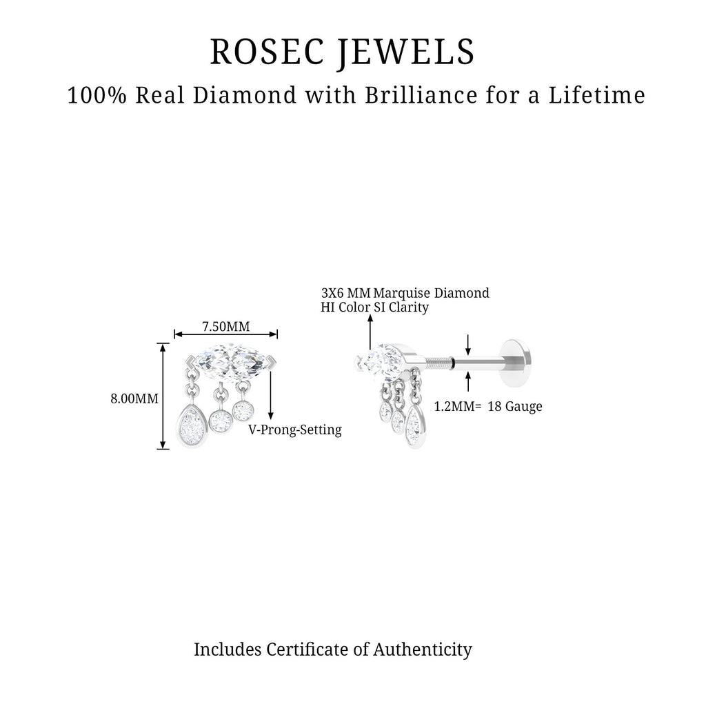 Marquise Diamond Drop Earring for Helix Piercing