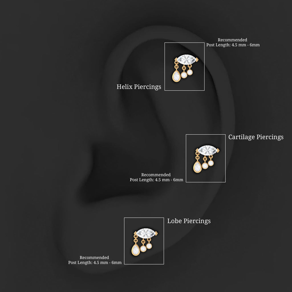 Marquise Diamond Drop Earring for Helix Piercing