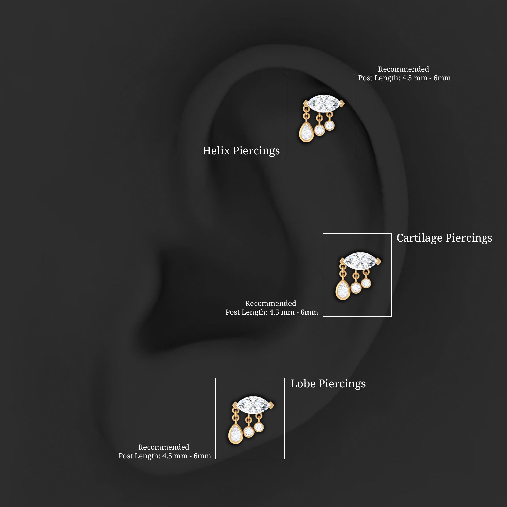 Marquise Diamond Drop Earring for Helix Piercing