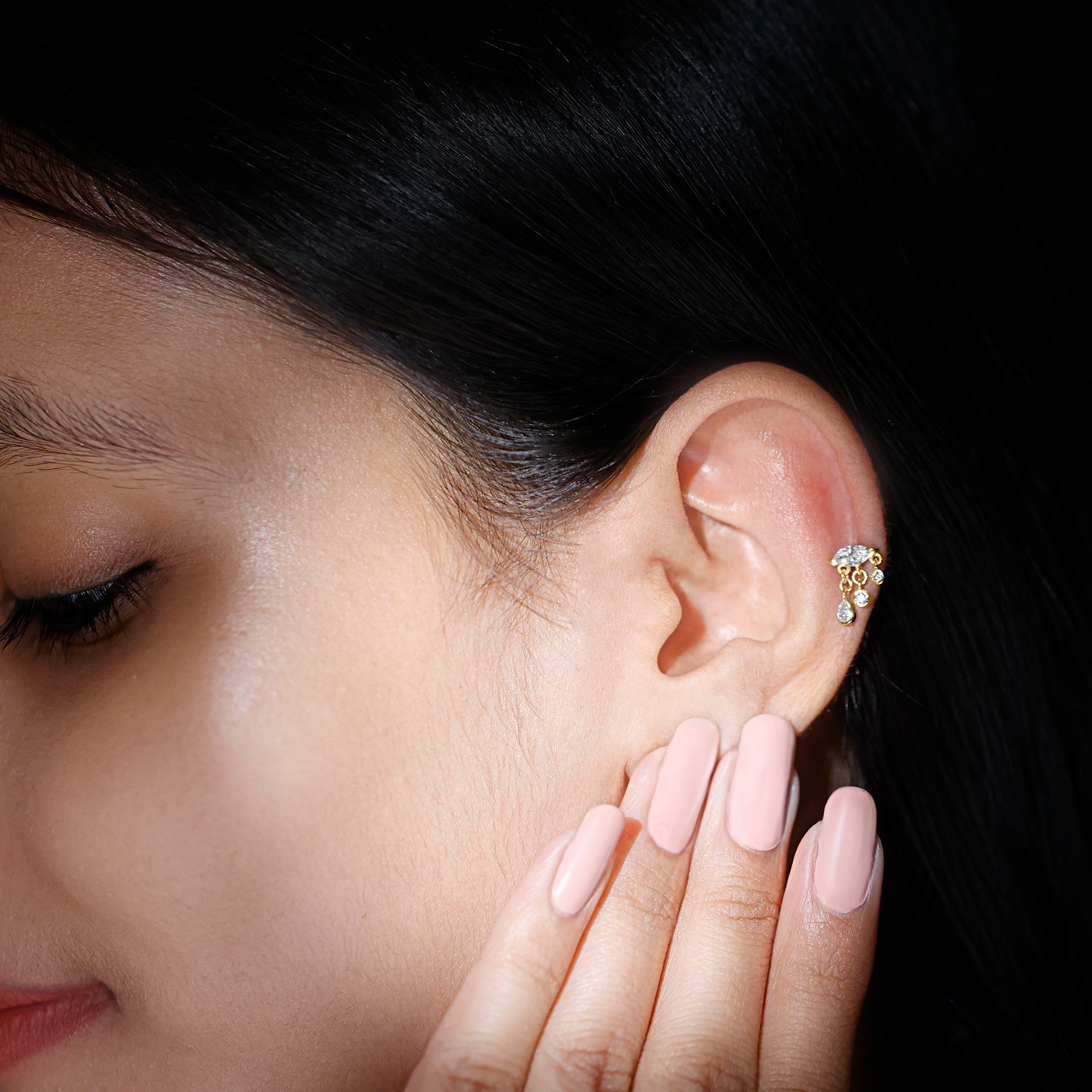 Marquise Diamond Drop Earring for Helix Piercing