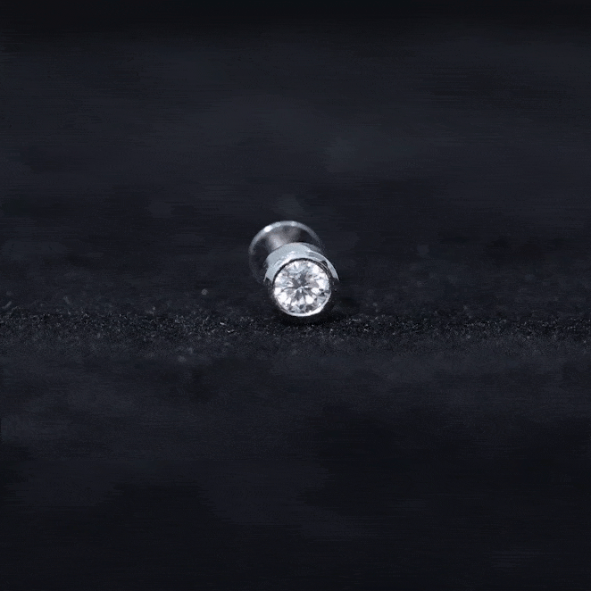 Bezel Set Round Moissanite Earring for Tragus Piercing