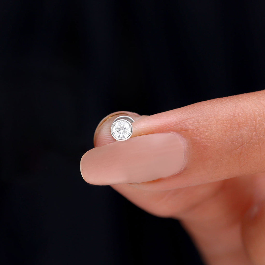 Bezel Set Round Moissanite Earring for Tragus Piercing