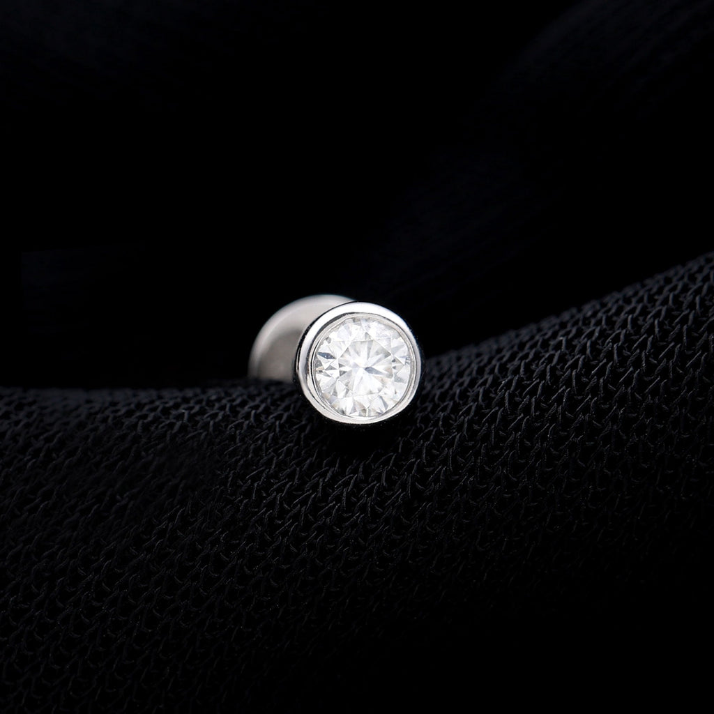Bezel Set Round Moissanite Earring for Tragus Piercing