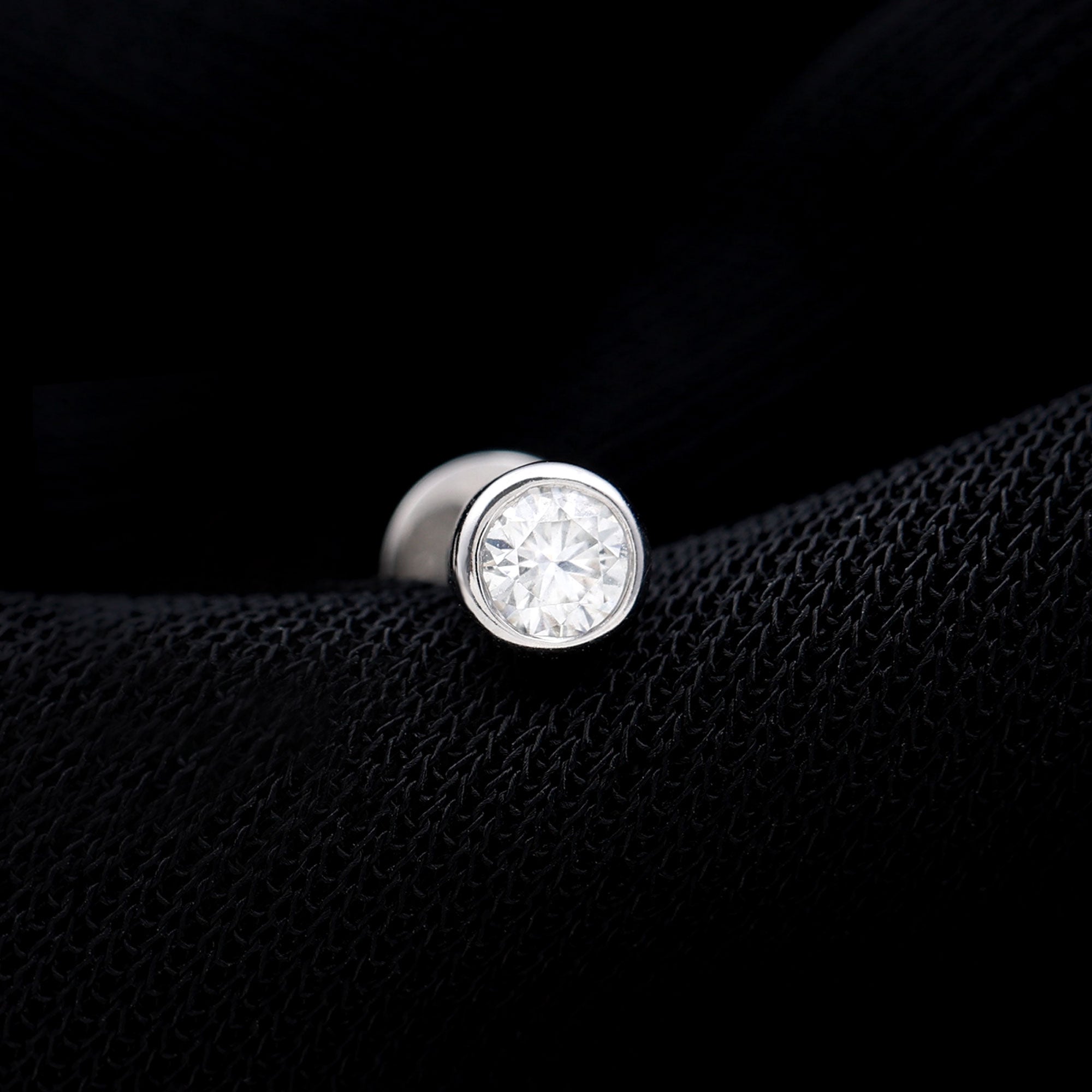 Bezel Set Round Moissanite Earring for Tragus Piercing