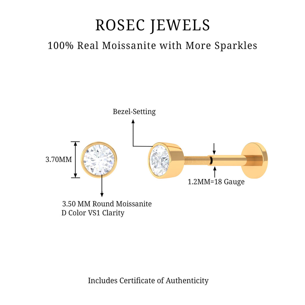 Bezel Set Round Moissanite Earring for Tragus Piercing