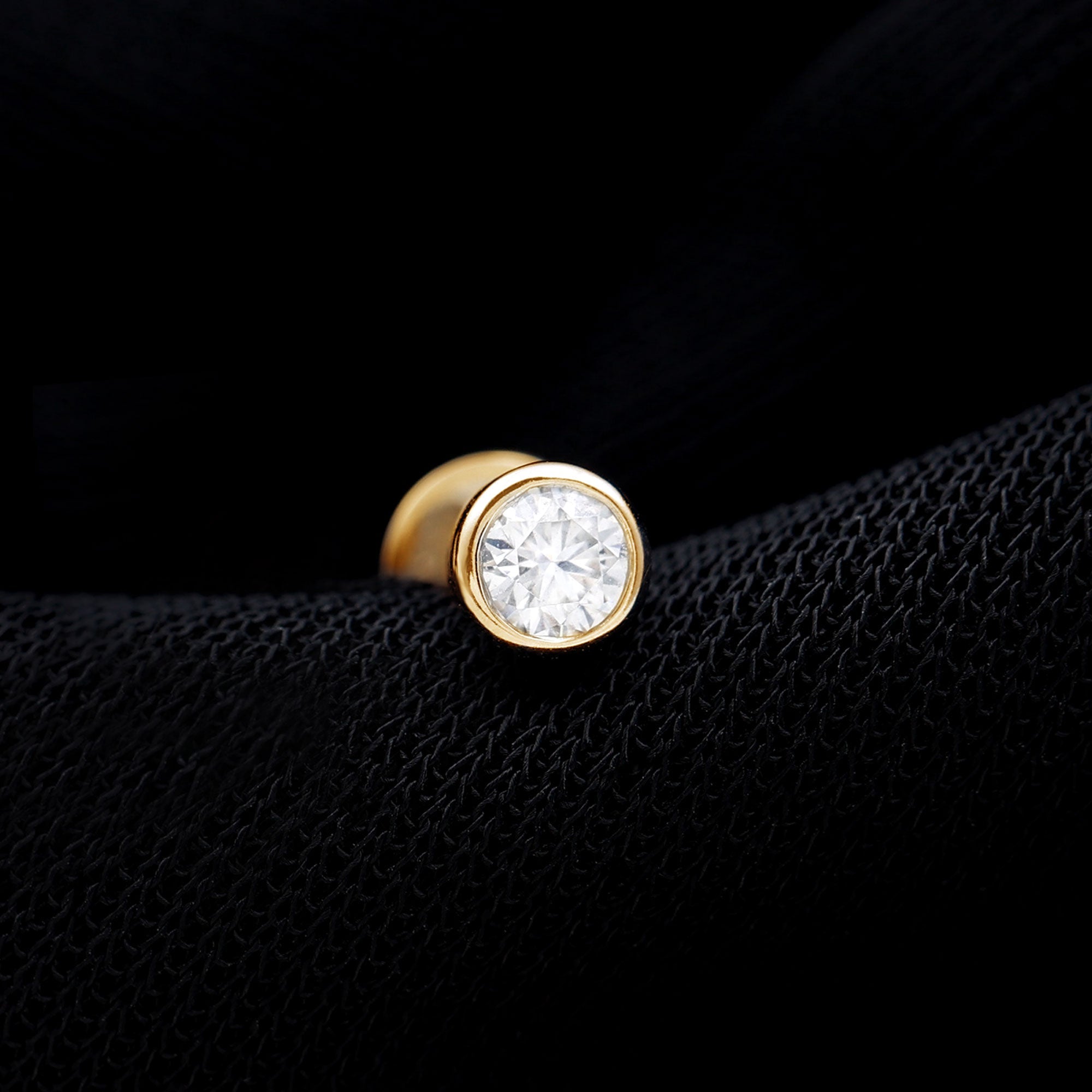 Bezel Set Round Moissanite Earring for Tragus Piercing