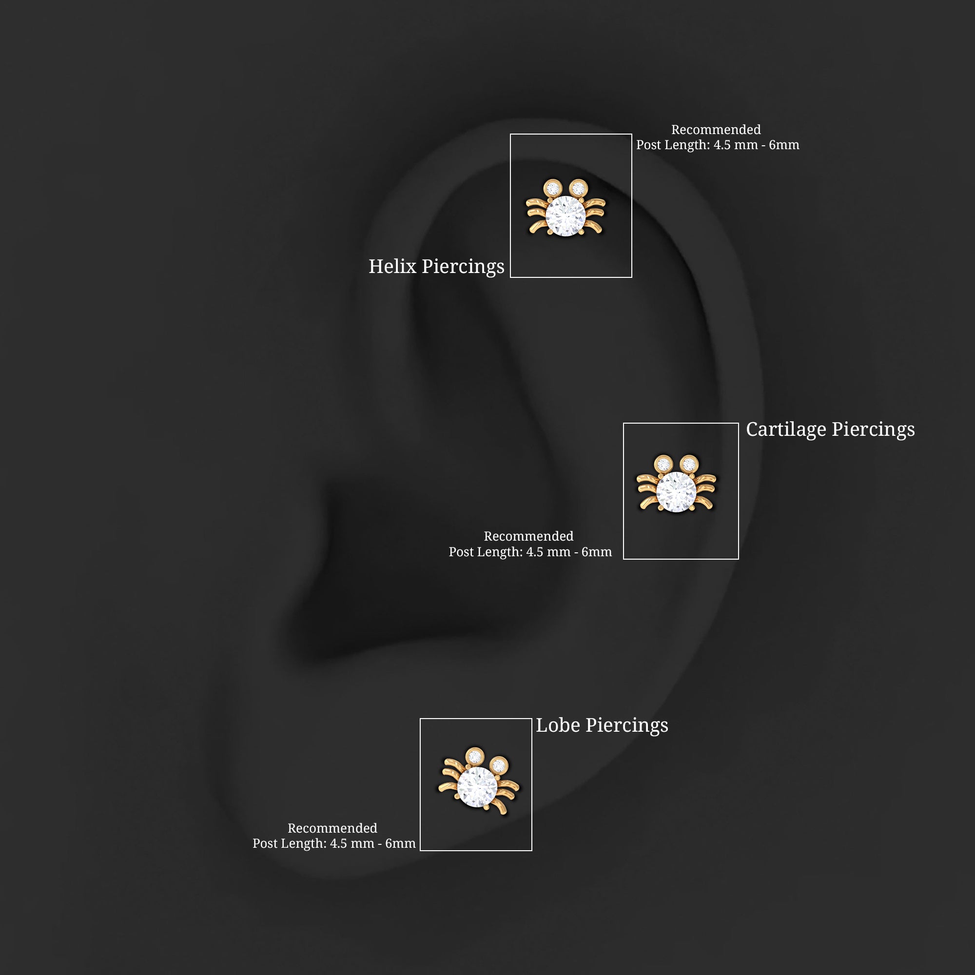 Certified Moissanite Crab Cartilage Earring