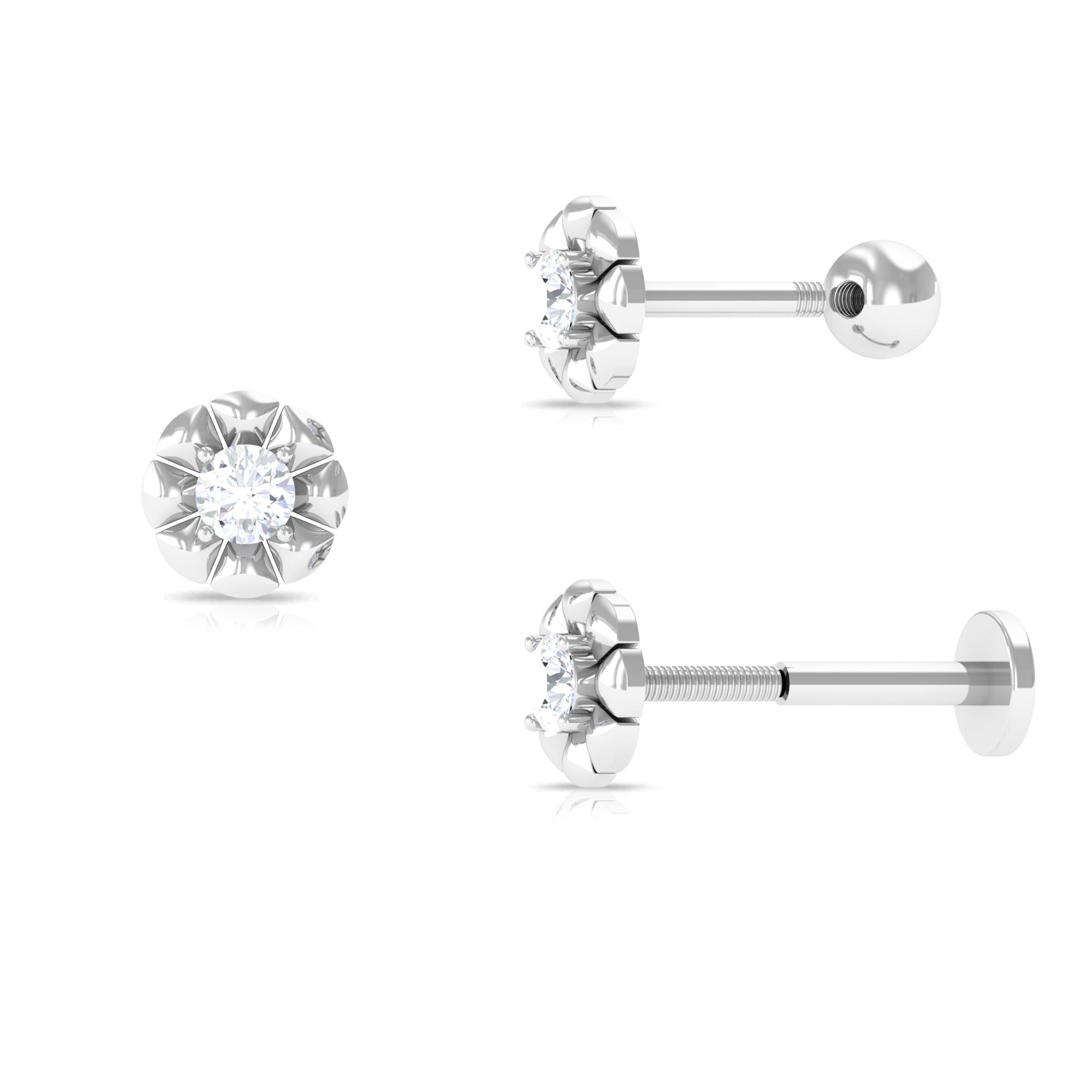 Round Diamond Flower Earring for Tragus Piercing
